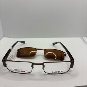 MENS EasyClip EC 258 50-18-135 Brown Full Rim Eyeglasses Frame w/ Clip-On NWT